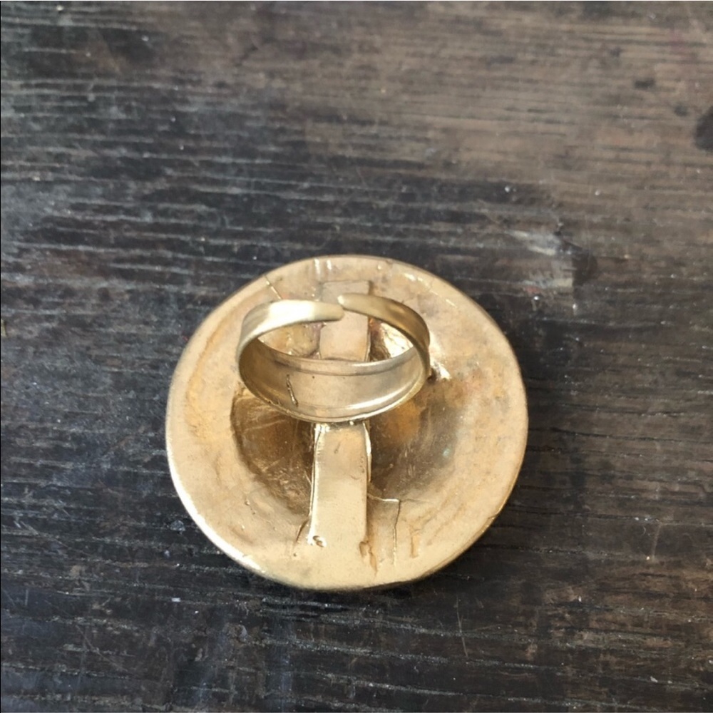 Solid Brass Circle Shield Ring Boho Statement Adj… - image 5